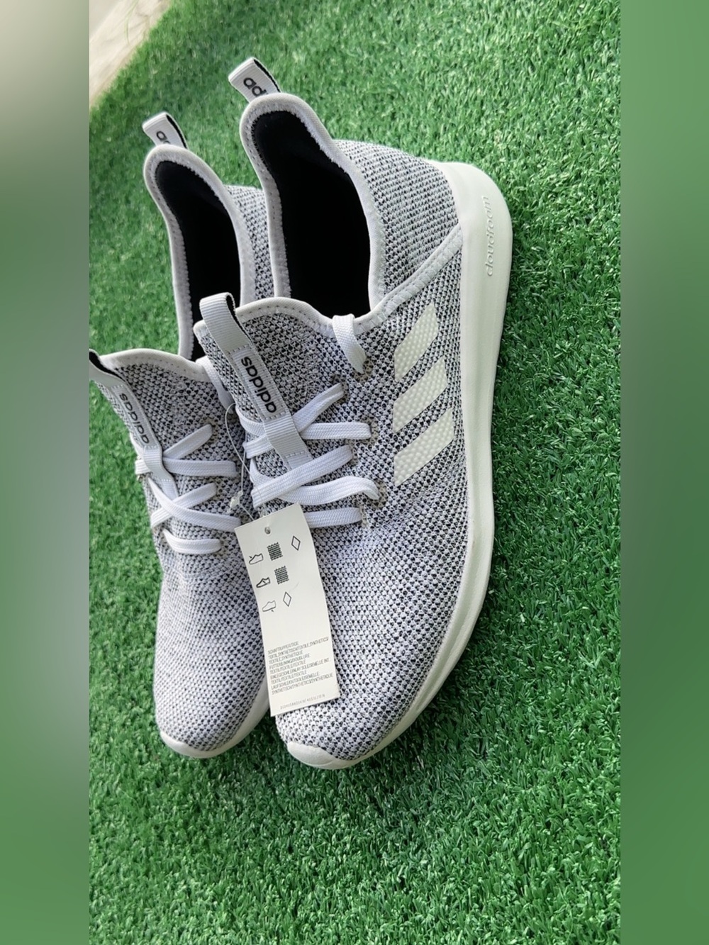adidas Women's White and Gray Knit Slip-On Sneakers with Pull Tabs